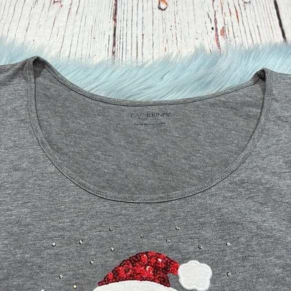 CATHERINES Sequin Penguin Graphic Grey Quarter Sleeve Top sz 4X - Picture 2 of 10